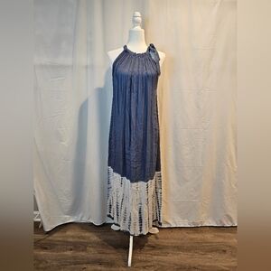 Mudpie Festival Halter Blue‎ and White Maxi Dress Size Medium